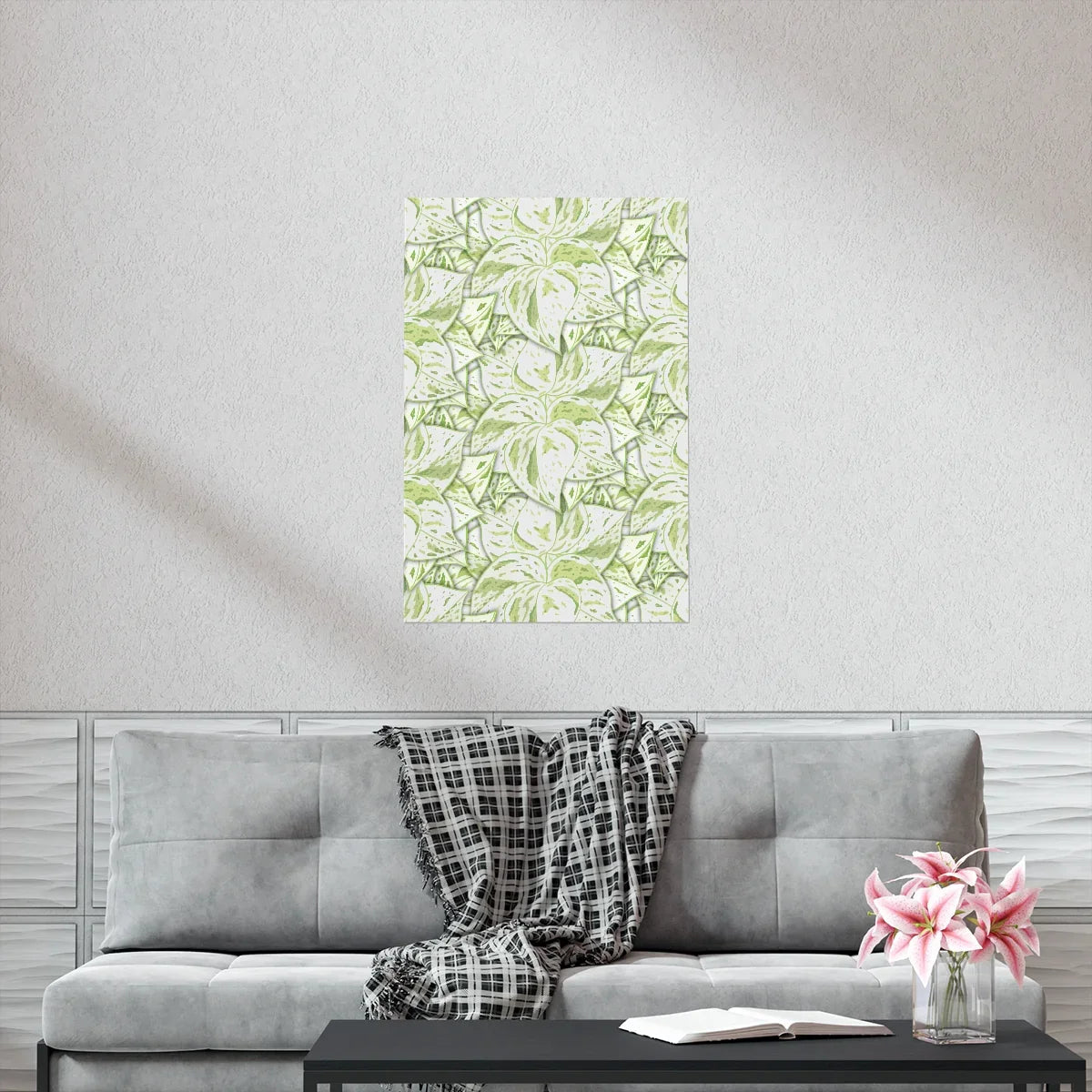 Snow Queen Pothos Pattern Botanical Print – Unframed Wall Art