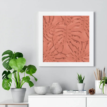 Coral Monstera Framed Print – Botanical Wall Art