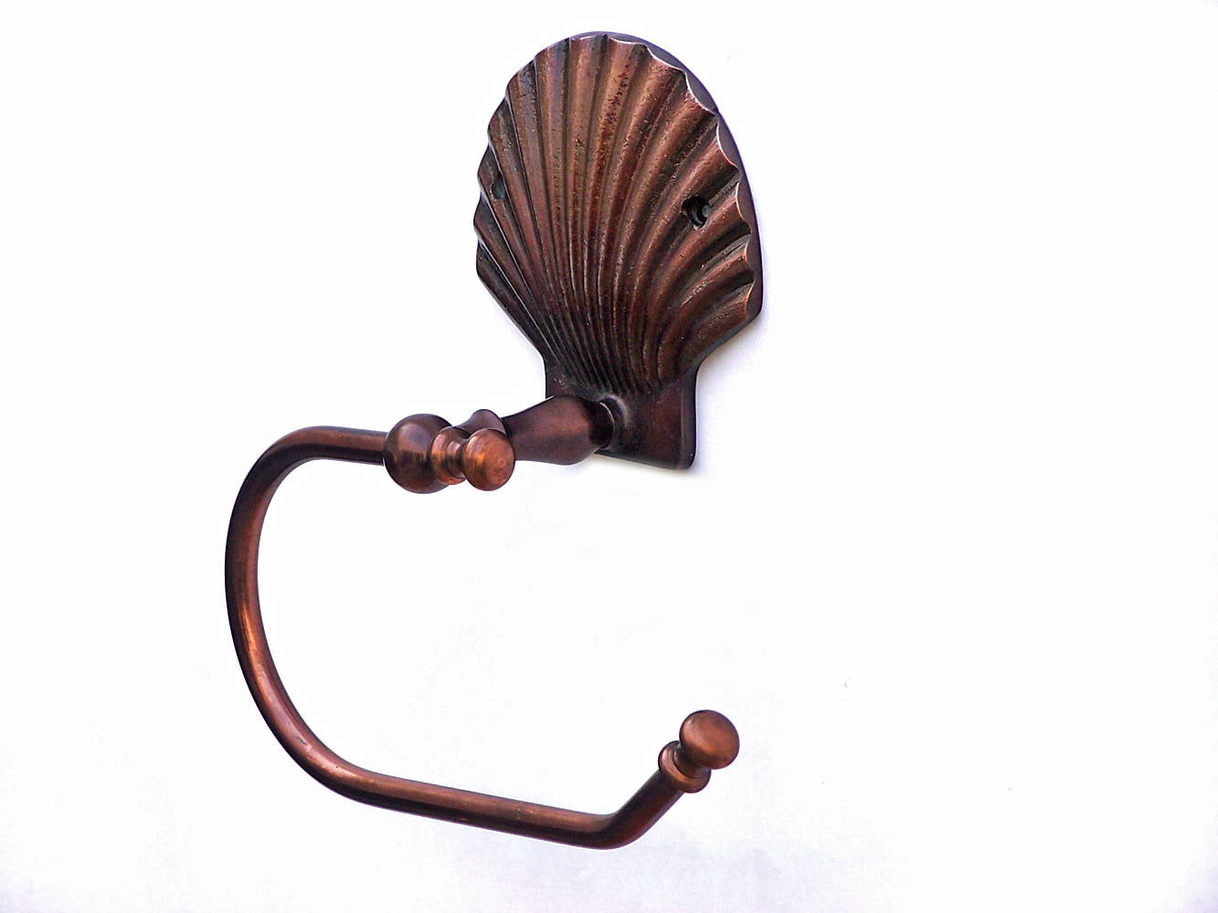 Antique Copper Seashell Hand Towel Holder 10""