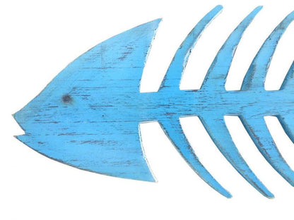 Wooden Rustic Light Blue Fishbone Wall Mounted Decoration 25""
