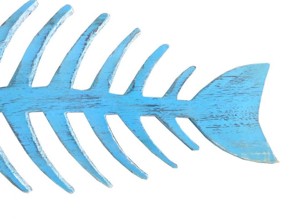 Wooden Rustic Light Blue Fishbone Wall Mounted Decoration 25""