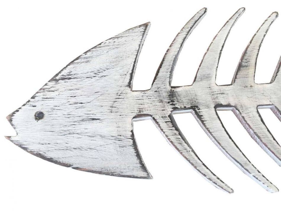 Wooden Whitewashed Fishbone Wall Mounted Decoration 25""
