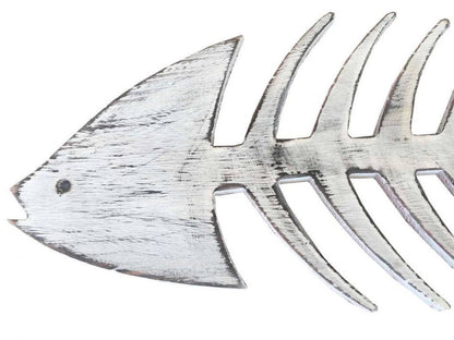 Wooden Whitewashed Fishbone Wall Mounted Decoration 25""