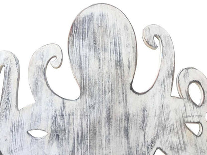 Wooden Whitewashed Octopus Wall Mounted Decoration 25""