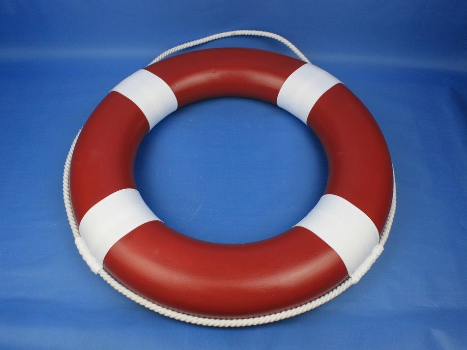 Red Painted Decorative Lifering with White Bands 20""