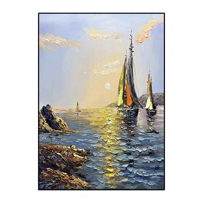 Sea Boat Handmade Painting Artwork Oil Paintings Living Room Canvas Modern Pictures Landscape Wall Art Home Living Room Decor No Framed