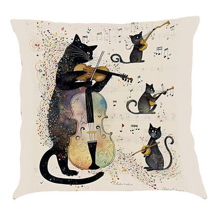 Musical Cats Printed Cotton Linen Pillowcase