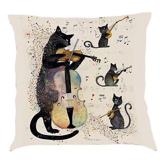 Musical Cats Printed Cotton Linen Pillowcase