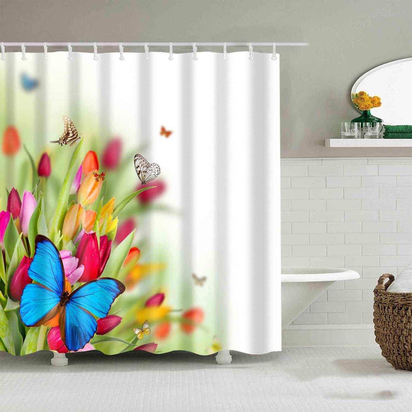 Nordic Fashionable Butterfly Shower Curtain Suit