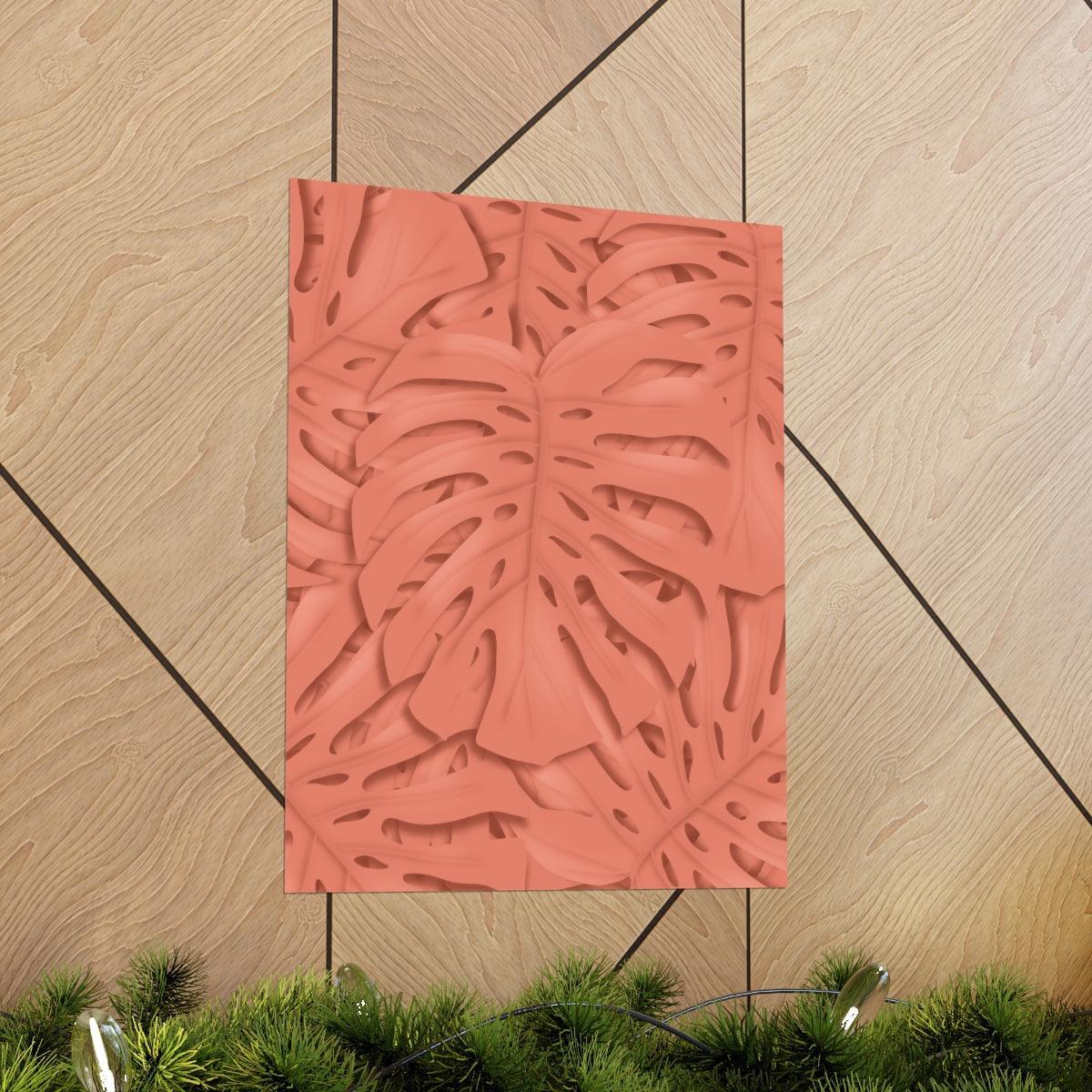 Coral Monstera Botanical Print – Unframed Wall Art