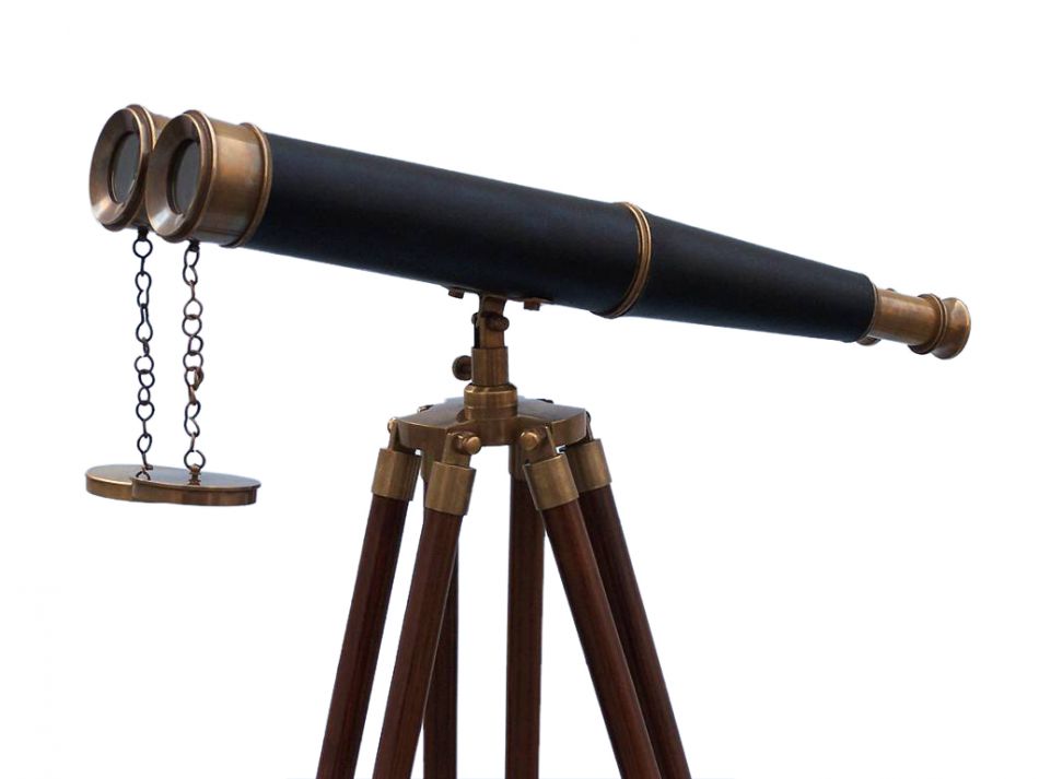 Floor Standing Admirals Antique Brass Binoculars with Leather 62""