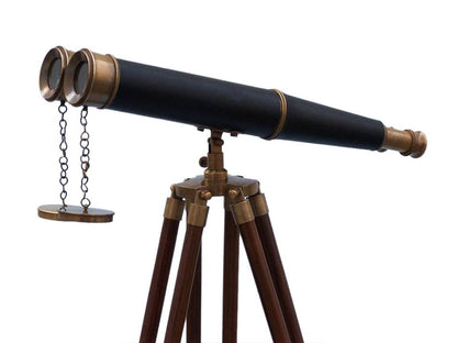 Floor Standing Admirals Antique Brass Binoculars with Leather 62""