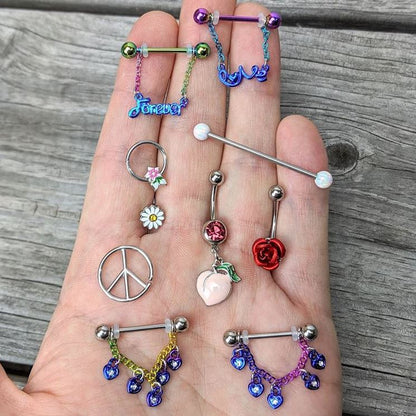 16G 1/4 Retro Peace Sign Closure Ring