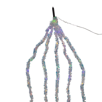 100-Light Silver Iridescent Tinsel Cascade Multi-Color Light Set