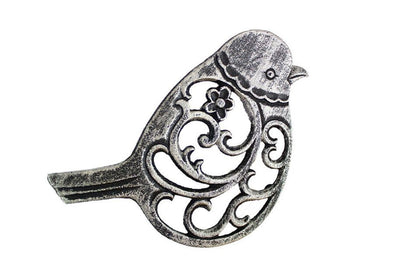 Rustic Silver Cast Iron Bird Trivet 8""