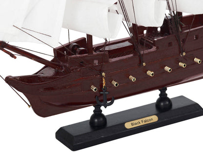 Wooden Captain Kidds Black Falcon White Sails Model Pirate Ship 12""