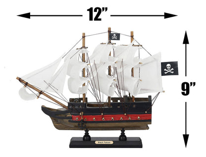 Wooden Captain Kidds Black Falcon White Sails Limited Model Pirate Ship 12""