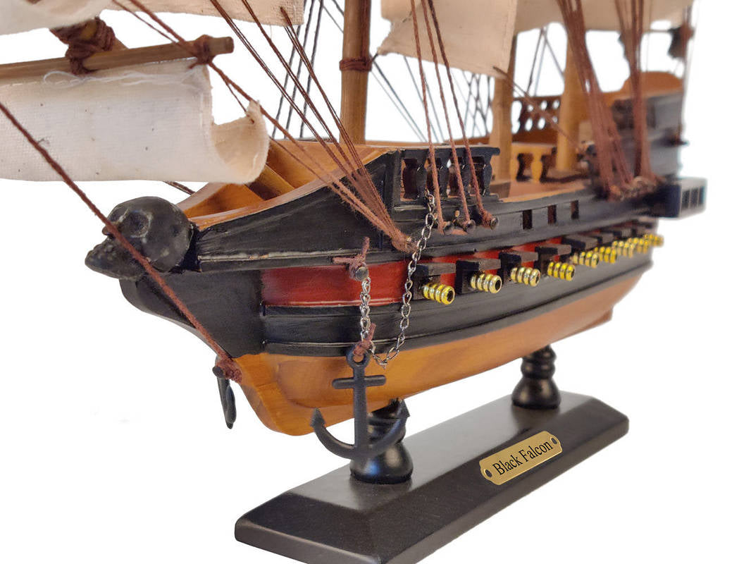 Wooden Captain Kidd's Black Falcon White Sails Limited Model Pirate Ship 15""