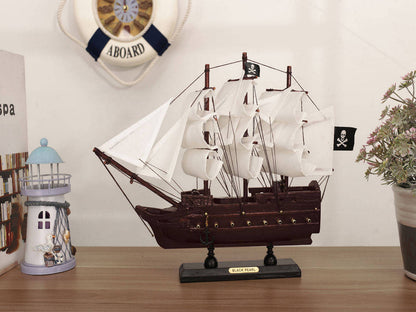 Wooden Black Pearl with White Sails Model Pirate Ship 12""