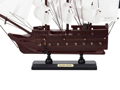 Wooden Black Pearl with White Sails Model Pirate Ship 12""