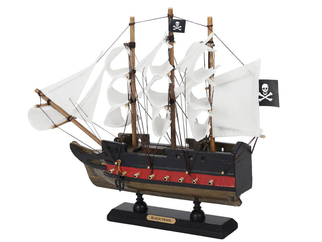 Wooden Black Pearl with White Sails Limited Model Pirate Ship 12""