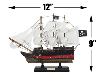 Wooden Black Pearl with White Sails Limited Model Pirate Ship 12""