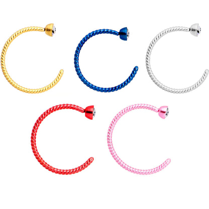 20G 5/16 Clear Gem Multicolor Pack Set of 5 Twisted Nose Hoop Rings