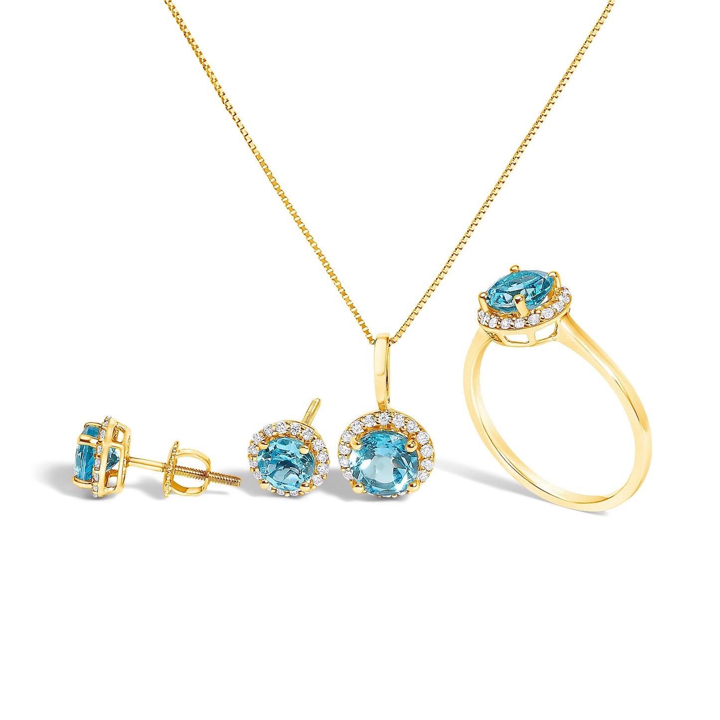 Blue Topaz Halo Pendant – Sterling Silver