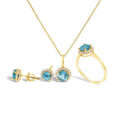 Blue Topaz Halo Pendant – Sterling Silver