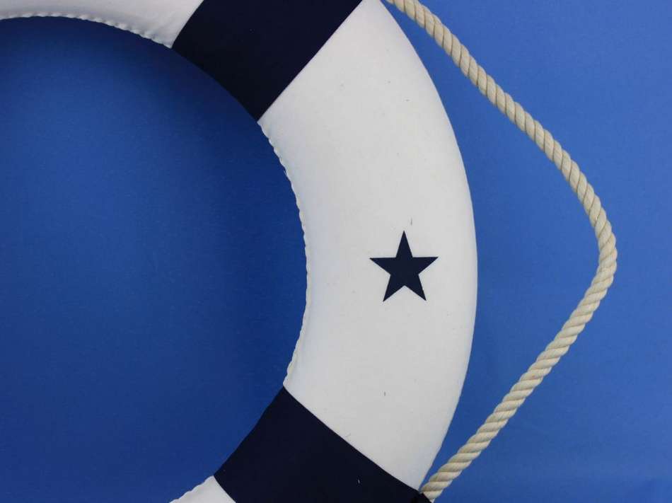 Classic White Decorative Lifering with Blue Bands 20""