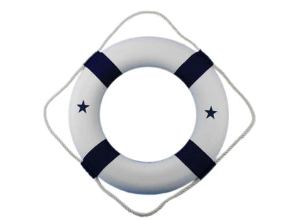 Classic White Decorative Lifering with Blue Bands 20""