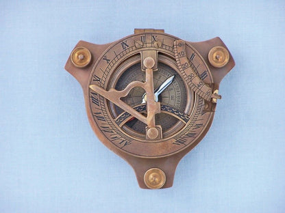 Captain's Antique Brass Triangle Sundial Compass with Rosewood Box 3""