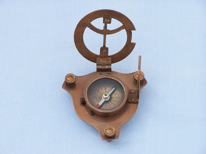 Captain's Antique Brass Triangle Sundial Compass with Rosewood Box 3""