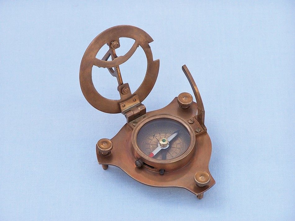 Captain's Antique Brass Triangle Sundial Compass with Rosewood Box 3""