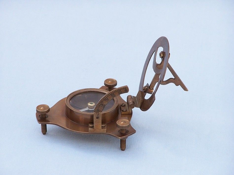 Captain's Antique Brass Triangle Sundial Compass with Rosewood Box 3""