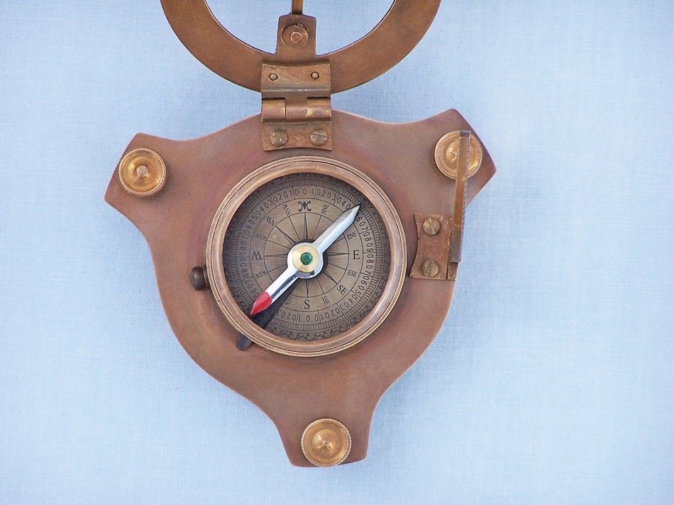 Captain's Antique Brass Triangle Sundial Compass with Rosewood Box 3""