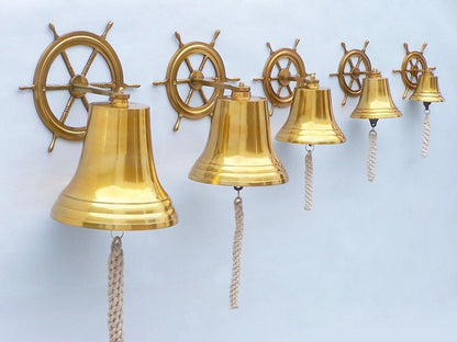 Brass Plated Hanging Ship Wheel Bell 7""