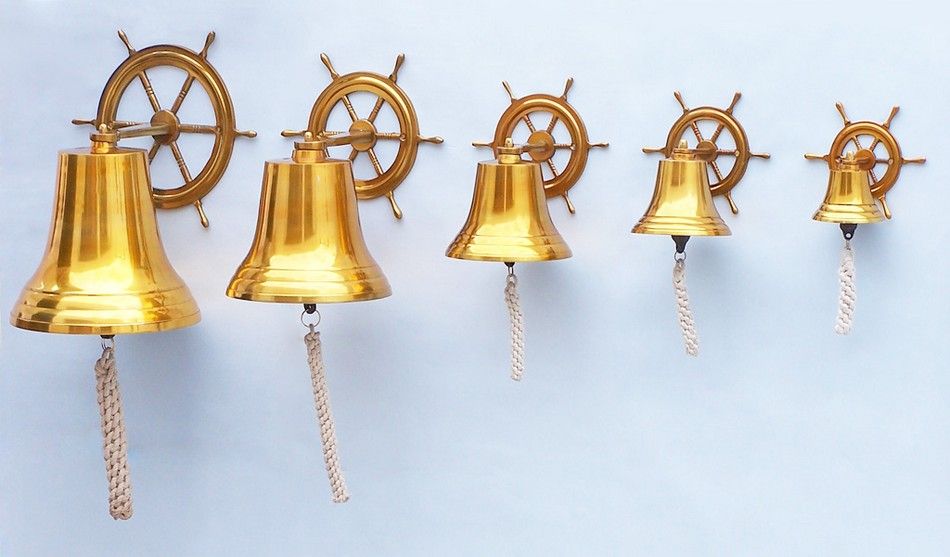 Brass Plated Hanging Ship Wheel Bell 8""