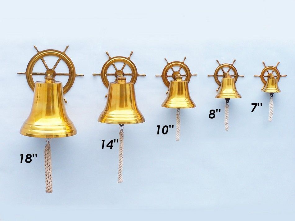 Brass  Plated Hanging Ship Wheel Bell 10""