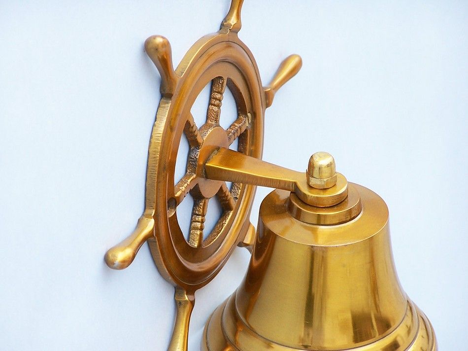 Brass Plated Hanging Ship Wheel Bell 7""