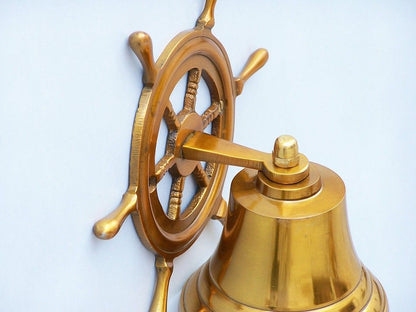 Brass Plated Hanging Ship Wheel Bell 7""