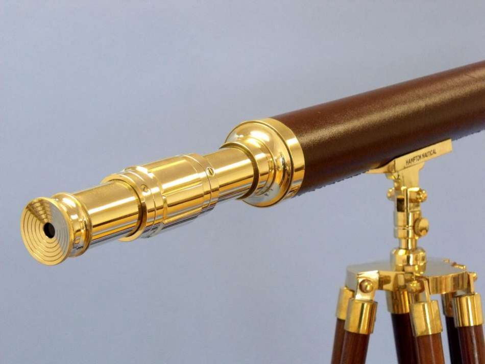 Floor Standing Solid Brass - Leather Harbor Master Telescope 60""