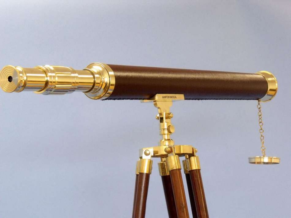 Floor Standing Solid Brass - Leather Harbor Master Telescope 60""