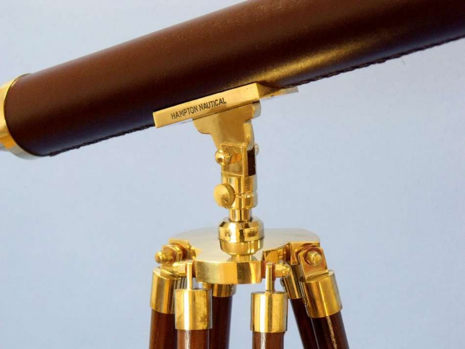 Floor Standing Solid Brass - Leather Harbor Master Telescope 60""