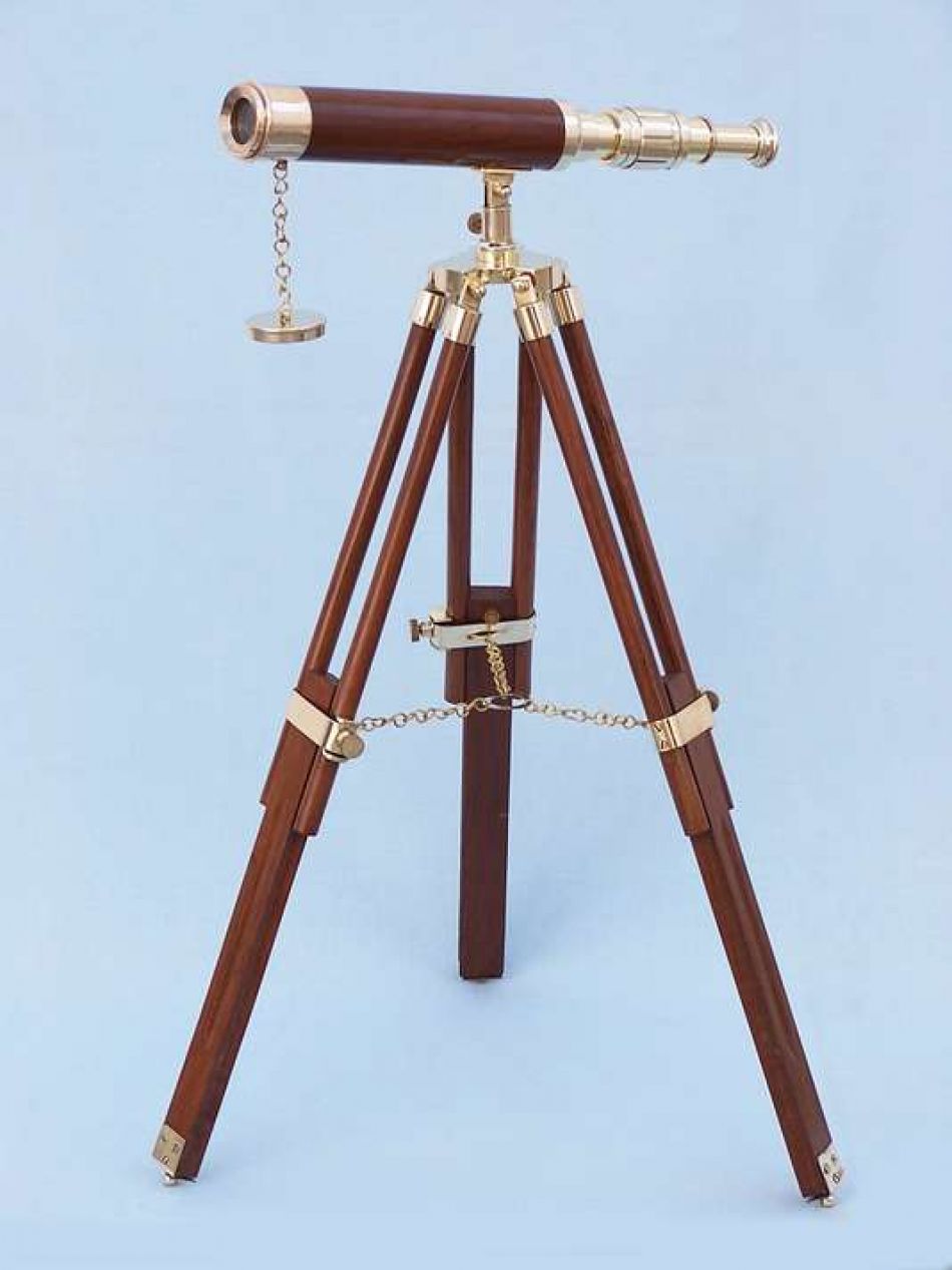 Floor Standing Brass/Wood Harbor Master Telescope 30"" - Wood