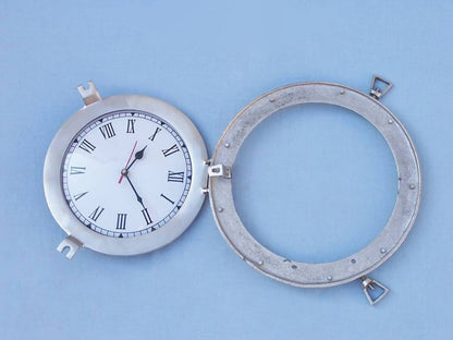 Brushed Nickel Deluxe Class Porthole Clock 12""
