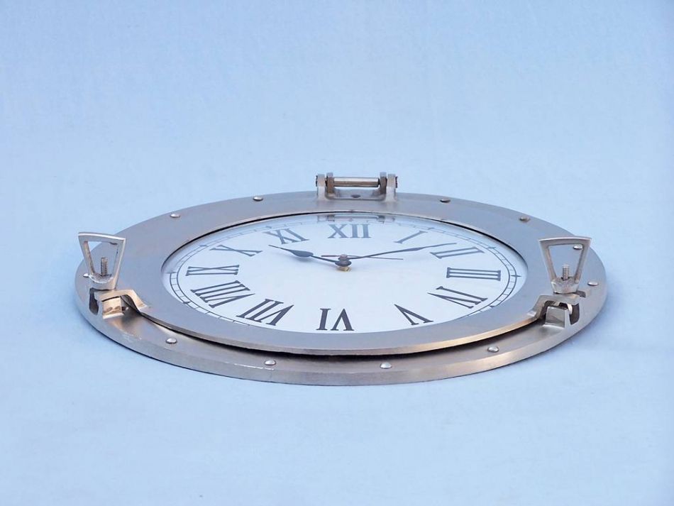 Brushed Nickel Deluxe Class Porthole Clock 17""