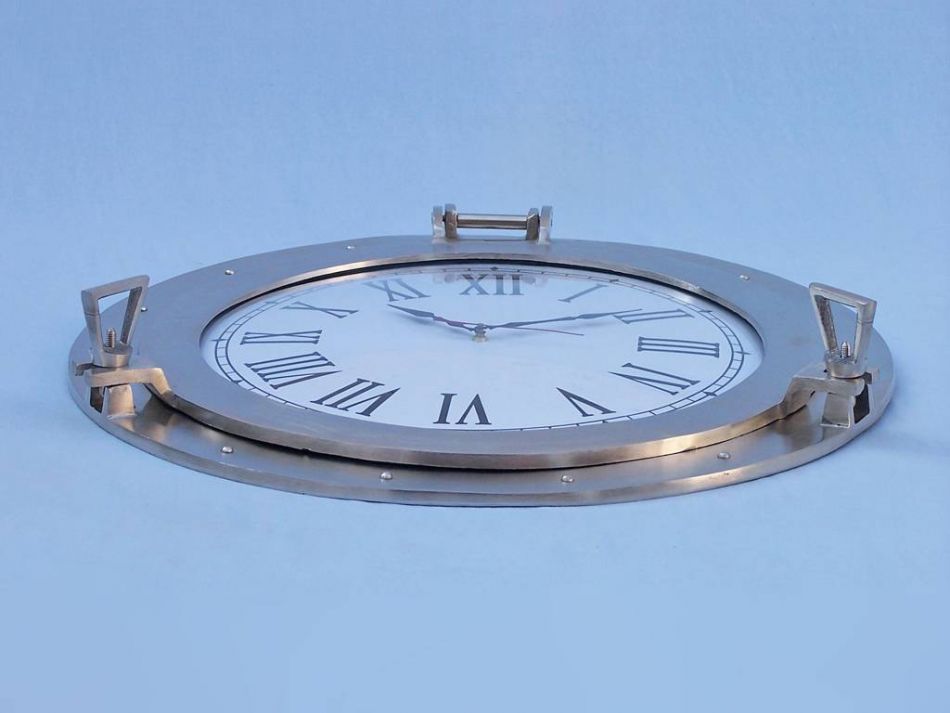 Brushed Nickel Deluxe Class Porthole Clock 24""