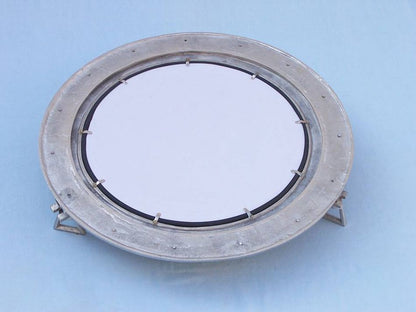 Brushed Nickel Deluxe Class Decorative Ship Porthole Mirror 24""