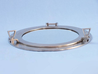 Brushed Nickel Deluxe Class Decorative Ship Porthole Mirror 24""
